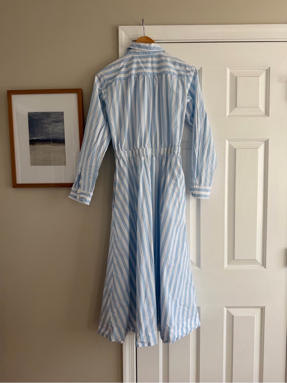LOFT Blue White Striped Poplin Tie Front Pocket Shirtdress 4 - Picture 2 of 5